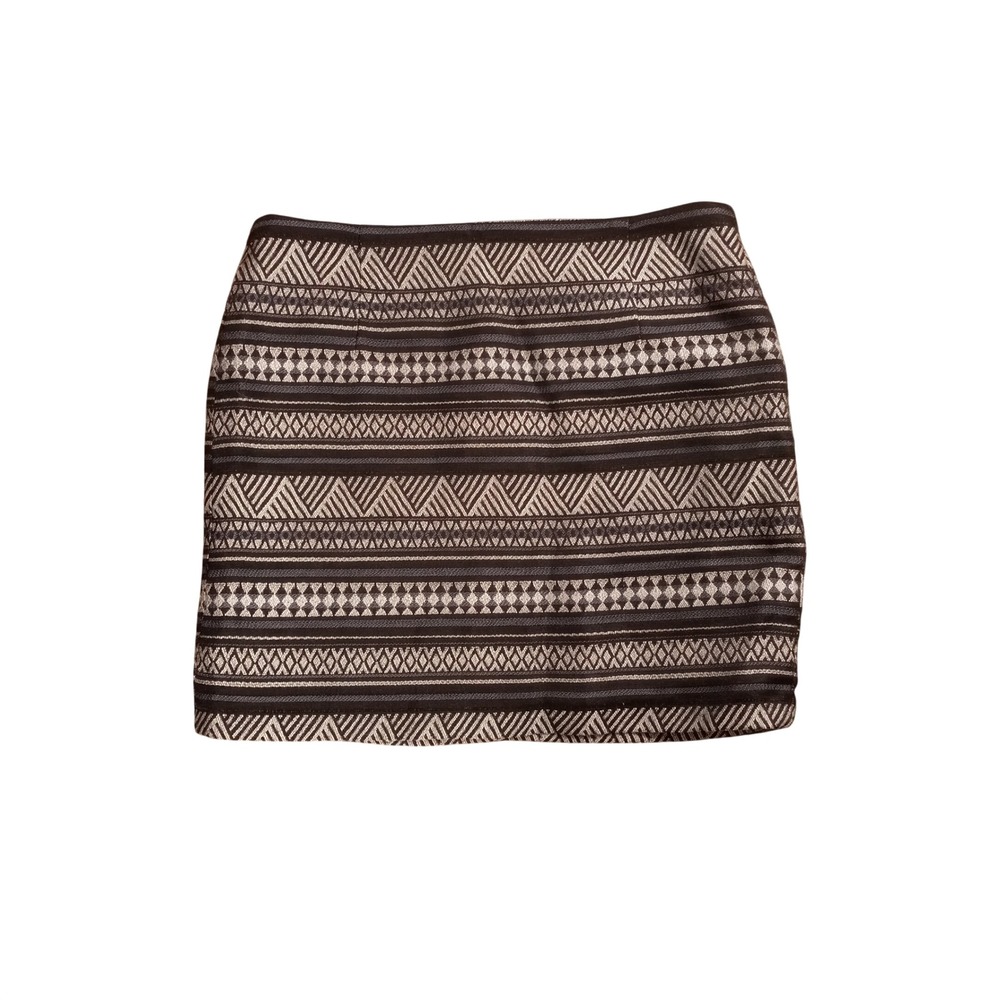 Orsay Geometric Tribal Print Jacquard Mini Skirt Black White Grey Size 42